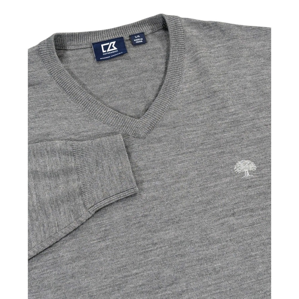 Cutter & Buck Sweater Mens Large Gray V-Neck Merino Wool Blend Tree Logo Golf